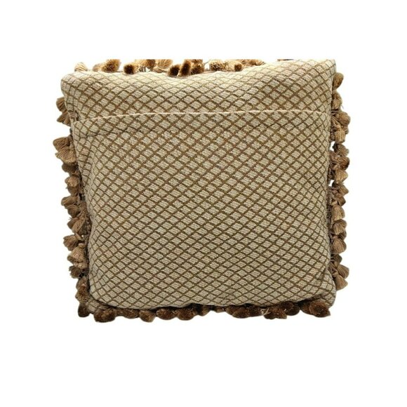 Vintage Floral Needlepoint Tapestry Throw Pillow With Tassel Trim Beige & Rust - Picture 4 of 10